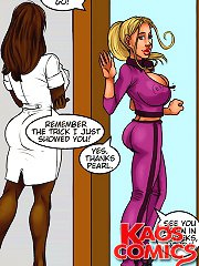 Fantastic sapphic whores of interracial comics doing breast tease show right in the medical center!