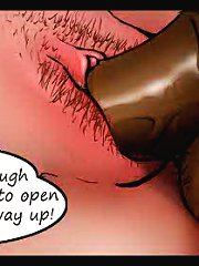 Brunette girl on that black toons give her head and pink hairy pussy for huge cock