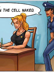 Horny babes dominating naked stud in prison in uniform cartoon porn