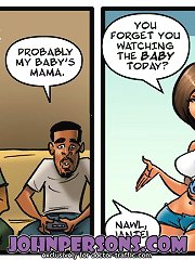 Horny bitch from John Persons sex comic cartoons wets her pussy whe sensing huge drunk cocks around