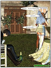 Black gardener kissing white cartoon tits