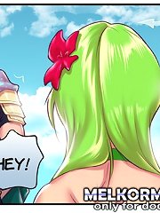 xxx cartoon porn with threesome, busty slut sucking two dicks